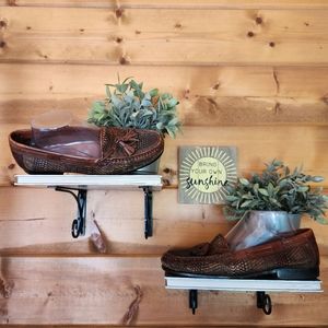 Johnston Murphy Brown Leather Tassel Moc Loafers Woven Basketweave Shoe Sz 9.5 M